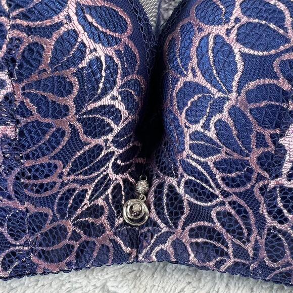 Push Up Deep Cup Bra Blue & Gold lace with adjustable straps Size 36 c/d - Picture 6 of 6